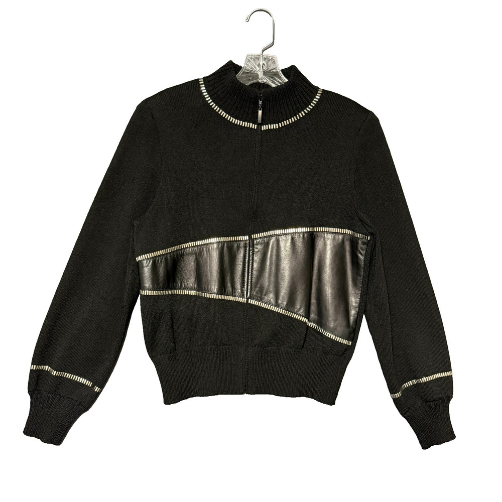 Toula Wool Leather Cardigan Jacket Womens 6 Black Zip Moto Gothic Avant Garde